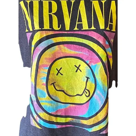 NIRVANA Smiley Large Black Psychedelic Colorful Graphic Band T-Shirt Medium (?) - Picture 4 of 4